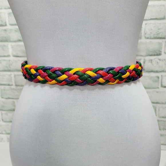 Vintage 90s Express Compagnie Intl Womens L Colorful Bright Braided Waist Belt - Picture 5 of 8